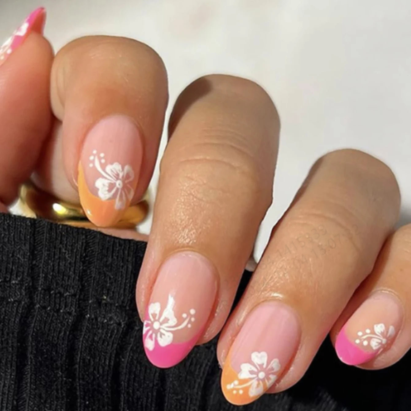 24pcs Long Almond Fake Nails White French Press on Nails Simple Full Cover Detachable Nail