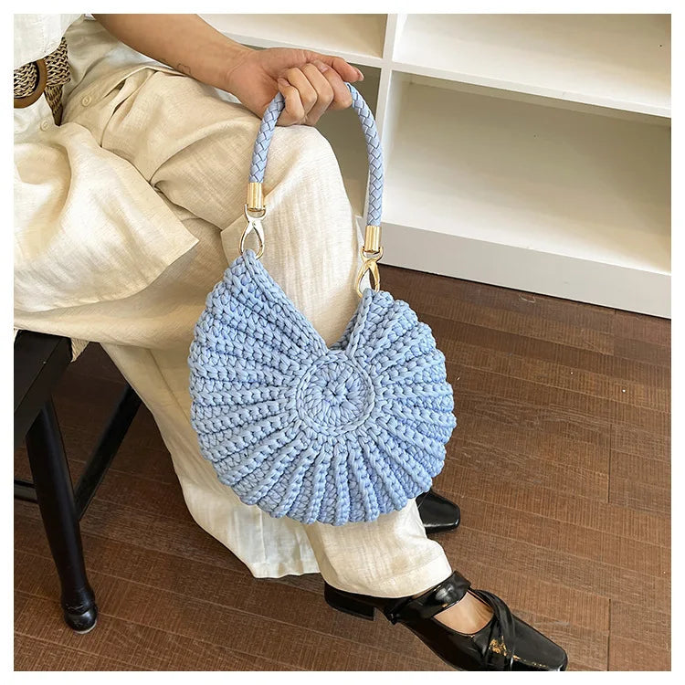 Handcrafted Shell Shaped Crossbody Bag Women's Beach Style Handbag City Simple Cotton Liner Soft round Shape Double Shoulder ...