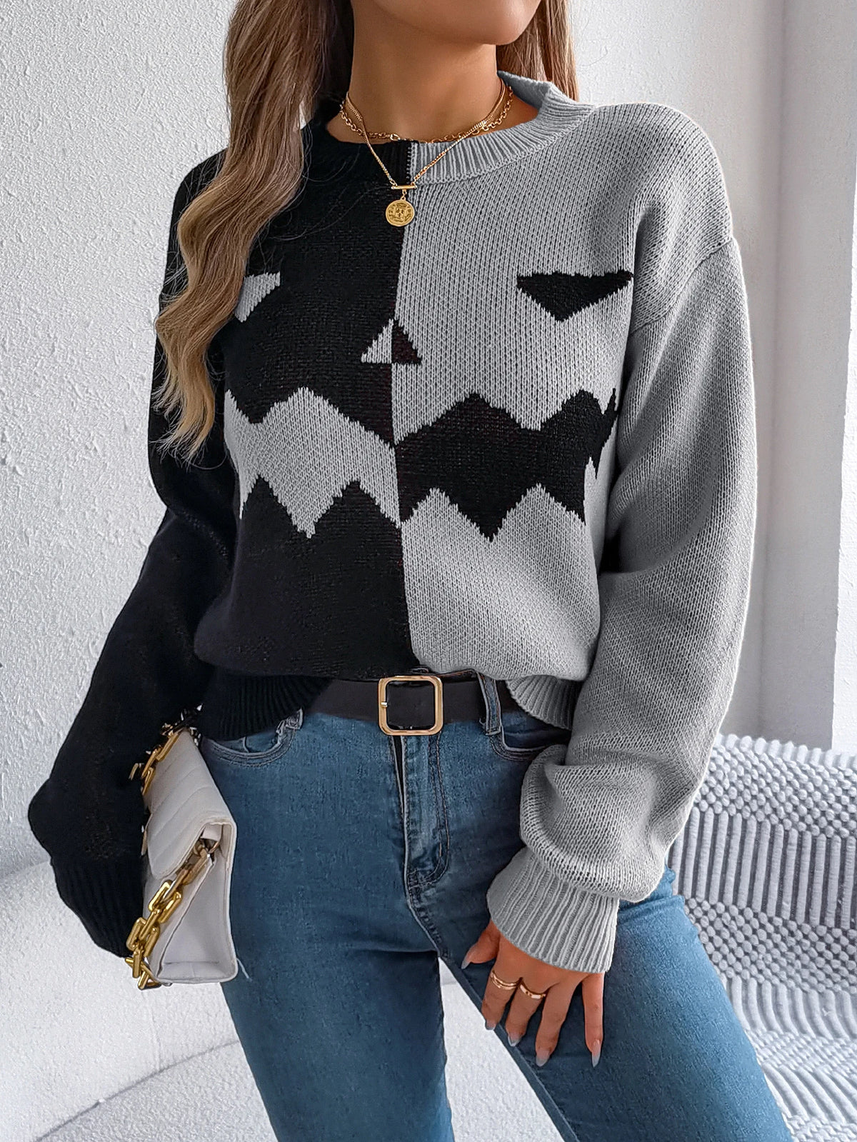 Halloween Women's Contrast Color Pumpkin Pattern Sweaters 2026 Autumn Winter Casual Round Neck Long Sleeve Knitted Pullover
