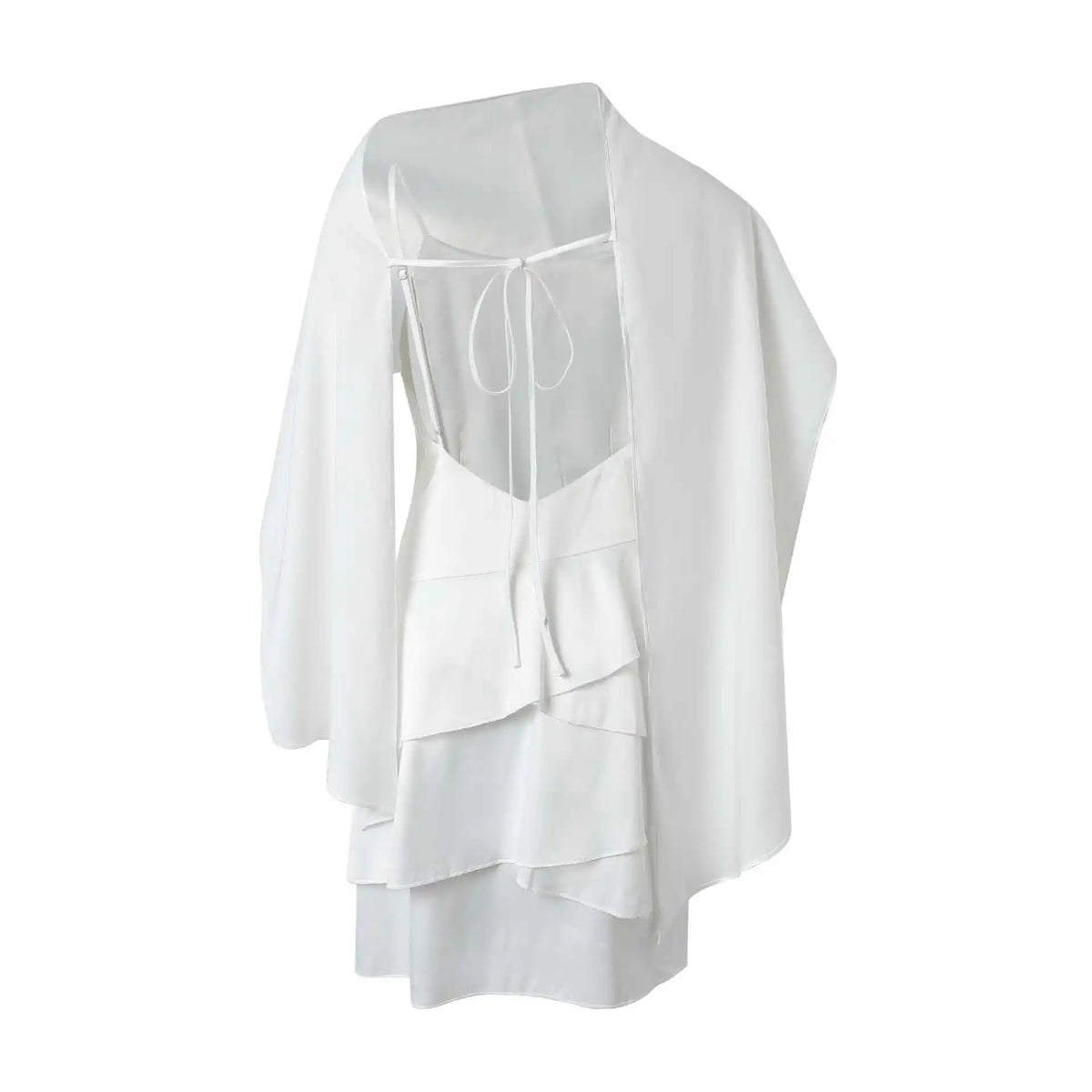 Elegant Satin Ribbons Cape Party Dress Women's Sexy Backless Solid Slim Ruffle Mini Dresses Female 2026 Evening Birthday Club Go