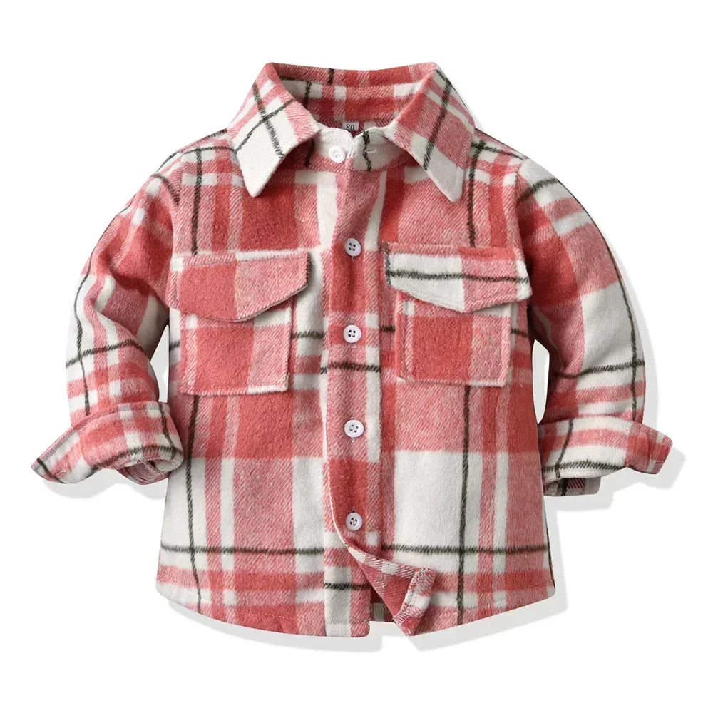 Children's Autumn Plaid Long Sleeved Shirt Brother & Sister Shirt Cotton College Style Thickened Shirt Boys Shirts Girls Blouse