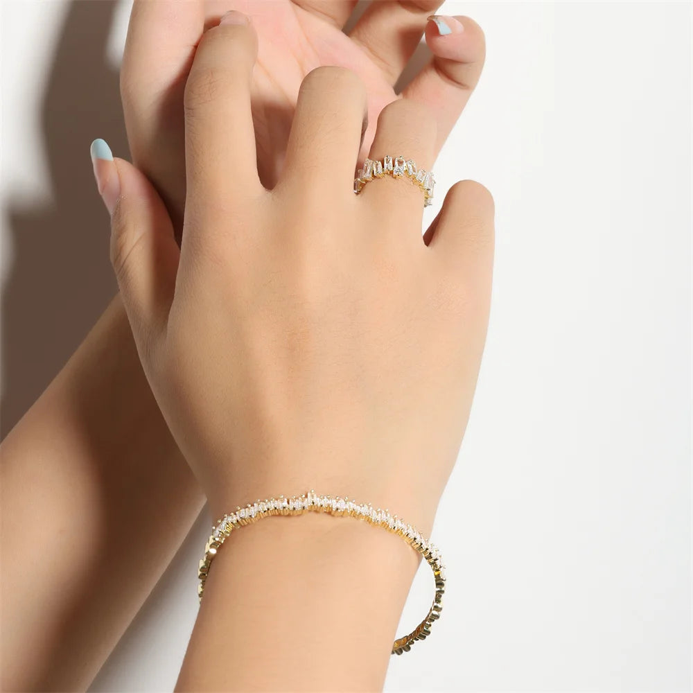 ZAKOL Fashion Adjustable Open Bangle Ring Wedding Jewelry Sets for Women Elegant Shiny AAA Cubic Zirconia Accessories Gift