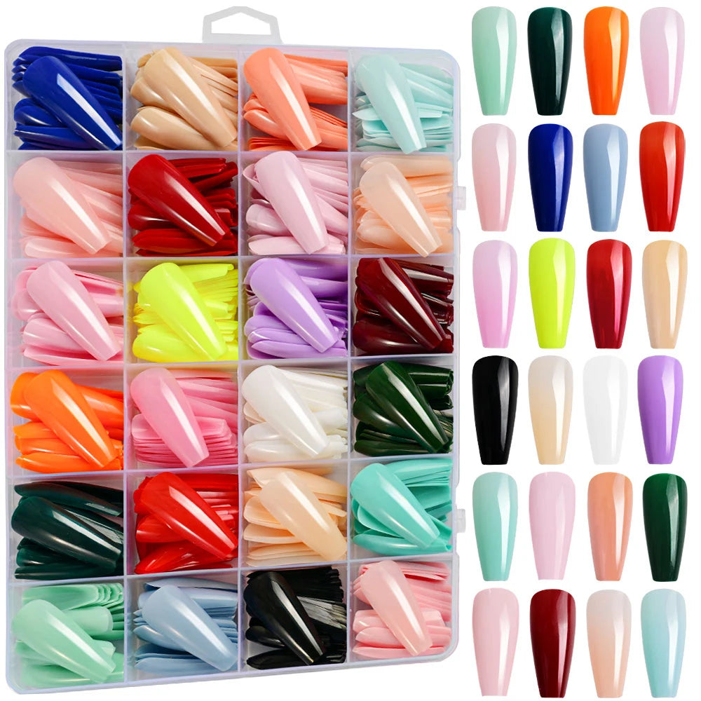 576Pcs Colorful Press on Nails Acylic Nails Tips Extension Square Ballet Full Cover Fake Nails Coffin Artificial Fingernails