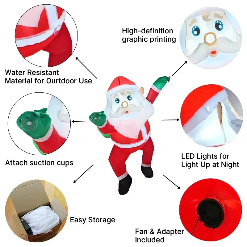 3.3FT Climbing Window Inflatable Santa Claus, Blow Up Santa with Gift Bag, Outdoor Christmas Yard Holiday Decor