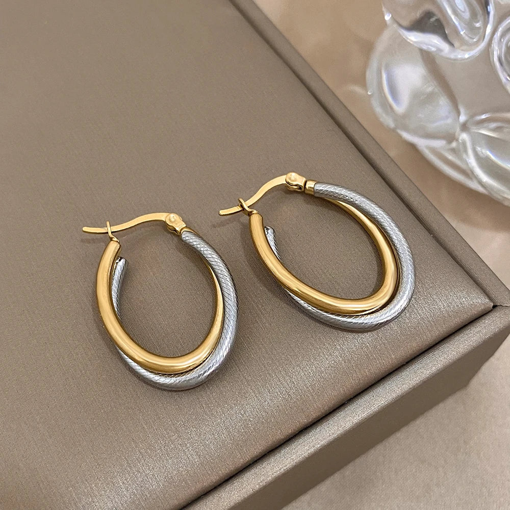 Flashbuy Trend Stainless Steel Golden Twist Hoop Earrings For Women Party Jewelry Teen Gift