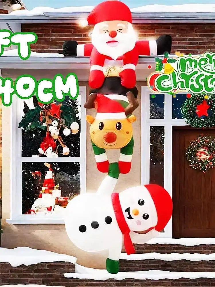 Christmas Hanging Inflatable Decorations 8FT, Stacked Santa, Reindeer & Snowman Blow Up Ornament, Hanging for Balcony, Roof, Win