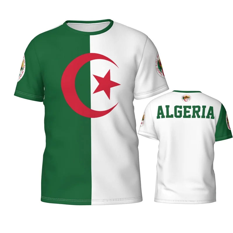 Unisex Algerian Style Short Sleeve T Shirt Green White Red Graphic Print Breathable Fabric Summer Casual Street Football Wear