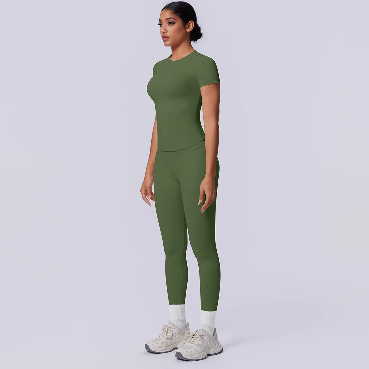 Rooftrellen New 2PCS/set Yoga Set Summer Quick Drying Fitness Sports Workout Top T-Shirt High Stretch Seamless Yoga Leggings Set