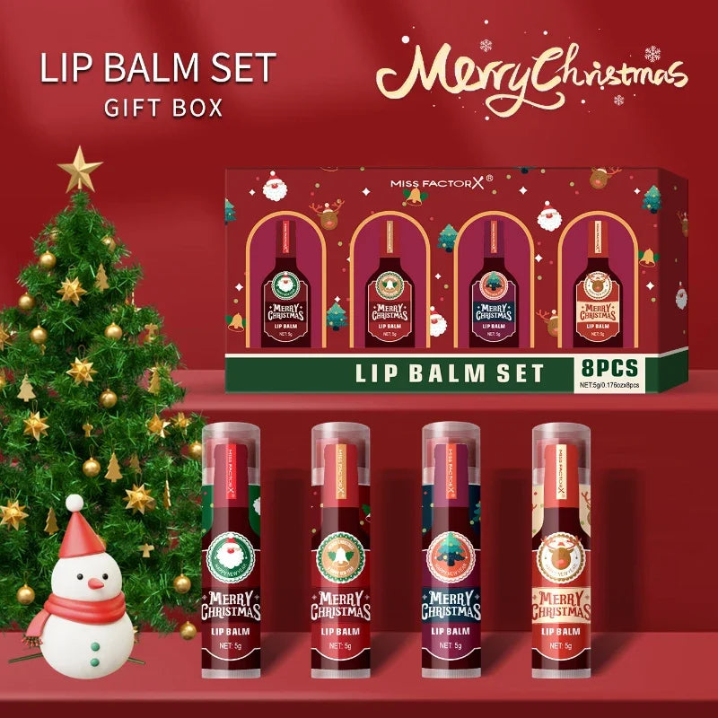 Christmas Lipstick Set Redwine Lip Balm 5gx8pcs Smoothing Lips Long Lasting Moisturizing, Light And Non Sticky Festival Gift