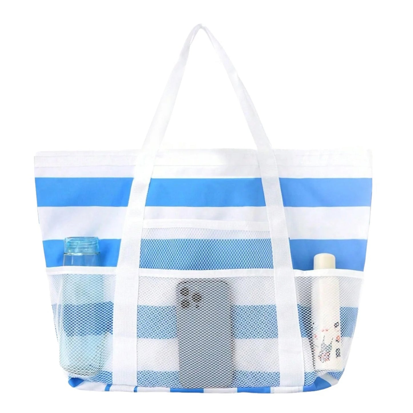Mesh Beach Bags Beach Tote Bag With Multi Pockets Large Capacity Travel Tote Handbag Swim Pool Bag Multifunctional Storage Bag