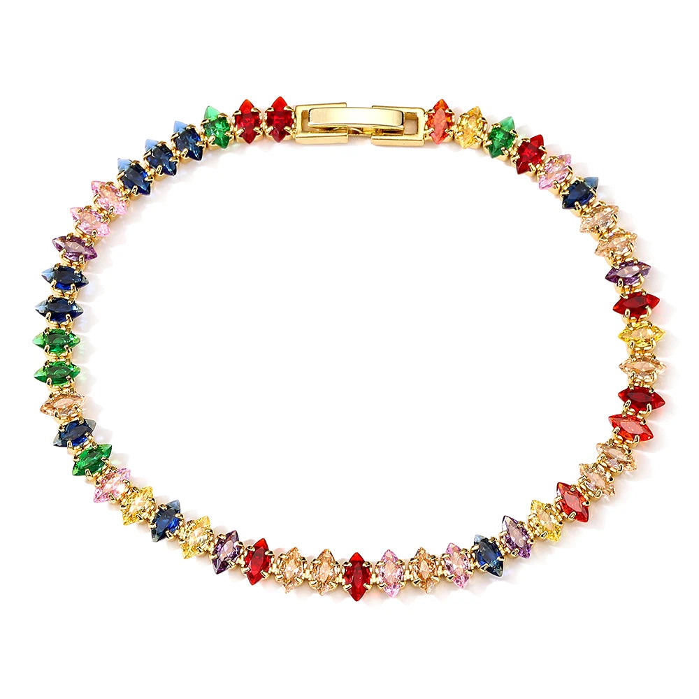 ZAKOL 2024 New Marquise Oval Square Cut Luxury Silver Color on Hand Tennis Bracelet Bangle for Women Party Jewelry Gift