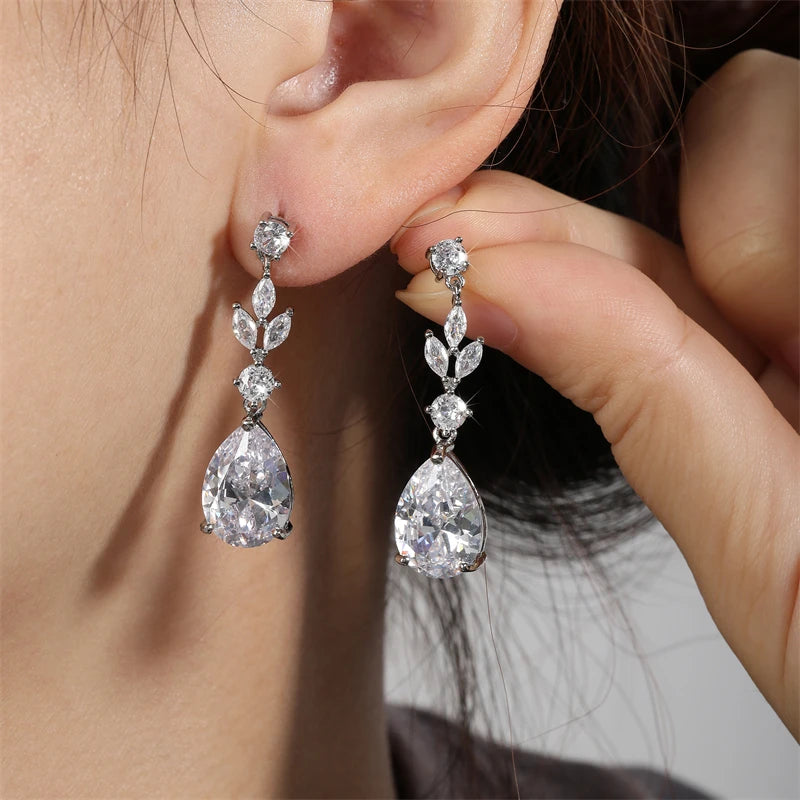 ZAKOL 9 Types Classic Sparkling Water Drop Zircon Pendant Dangle Earrings for Women Gorgeous Bride Bridesmaid Earring Jewelry