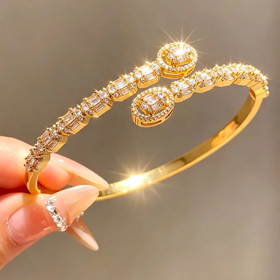 ZAKOL Luxury AAA Cubic Zirconia Copper Open Bracelet Bangle Women Bridal Wedding Statement Wrist Fashion Jewelry Gift