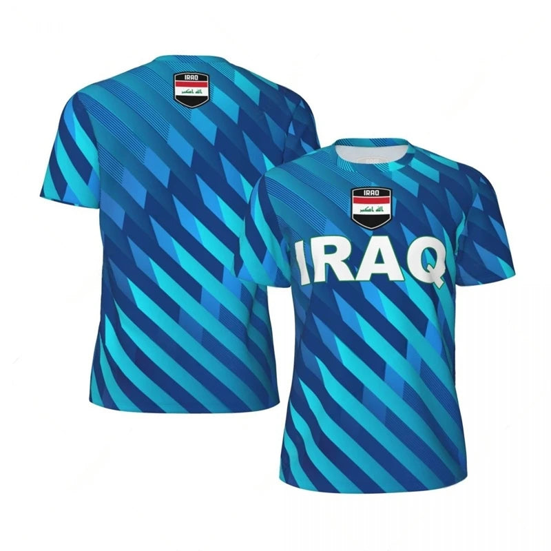 Mens Iraq Flag Print Football Jersey Fashion National Emblem Sports Shirt Plus Size Breathable Casual T Shirts