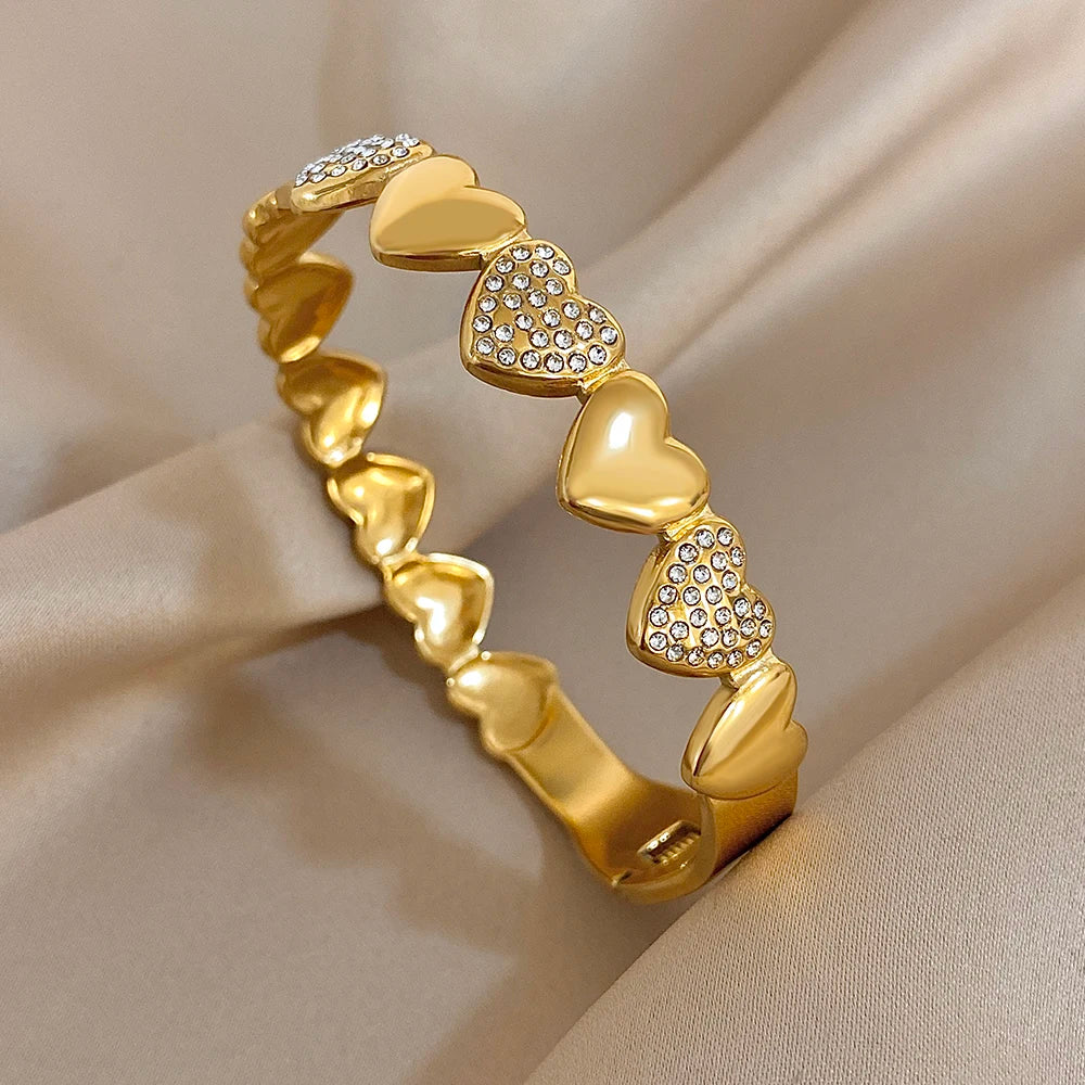 Flashbuy New Design Cubic Zircon Stainless Steel Bangles Bracelets for Women Geometric Gold Color Waterproof Fashion Jewelry