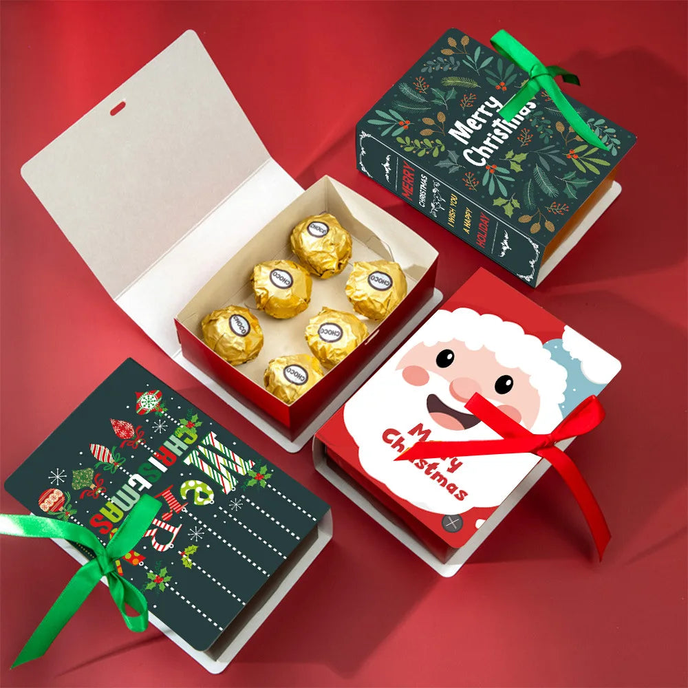 12Pcs Book Shaped Christmas Merry Christmas Winter Paper Decor Funny Candy Treat Boxs For Xmas Decoration Gift Wrapping Boxes