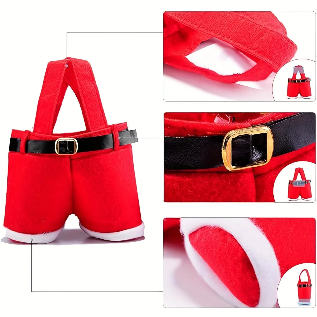 6pcs Festive Red Santa Pants Style Candy Bags, Christmas Reindeer Gift Pouches, Small Size, for New Year & Holiday Gift Wrapping