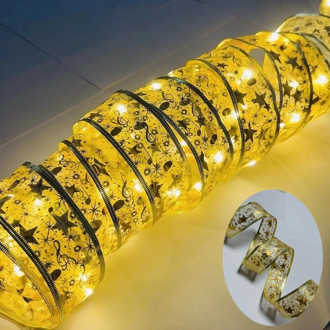 Christmas Decoration LED Ribbon Lights Christmas Tree Ornaments DIY Lace Bows String Light Navidad Home Decoration New Year 2025
