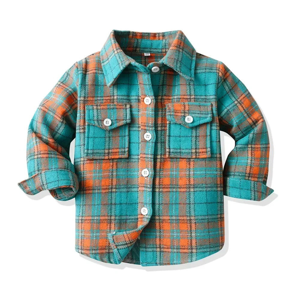 Children's Autumn Plaid Long Sleeved Shirt Brother & Sister Shirt Cotton College Style Thickened Shirt Boys Shirts Girls Blouse