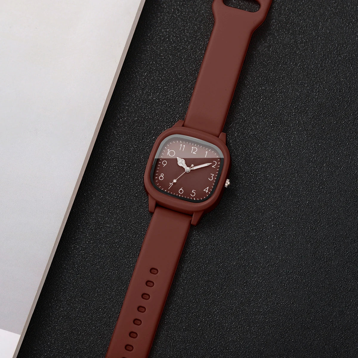 2PCS Fashion Square Arabic Dial Women Quartz Watch Set Silicone Strap Ladies Dress Wristwatches Relogio Feminino (Without Box)