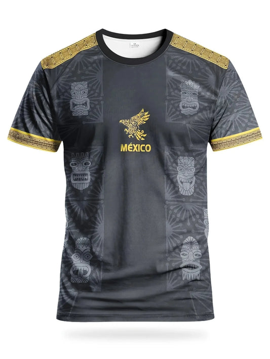 Soccer T Shirt with Mexico Aztec Eagle Pattern Family Style Adults Kids T Shirt Fashion Casual Apparel for Summer Outdoor Sports