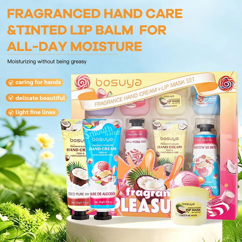 Hand Cream Lipstick Gift Box Coconut Candy Ice Cream Lasting Flavored Hand Cream Moisturizing And Hydrating Hand And Lip Care