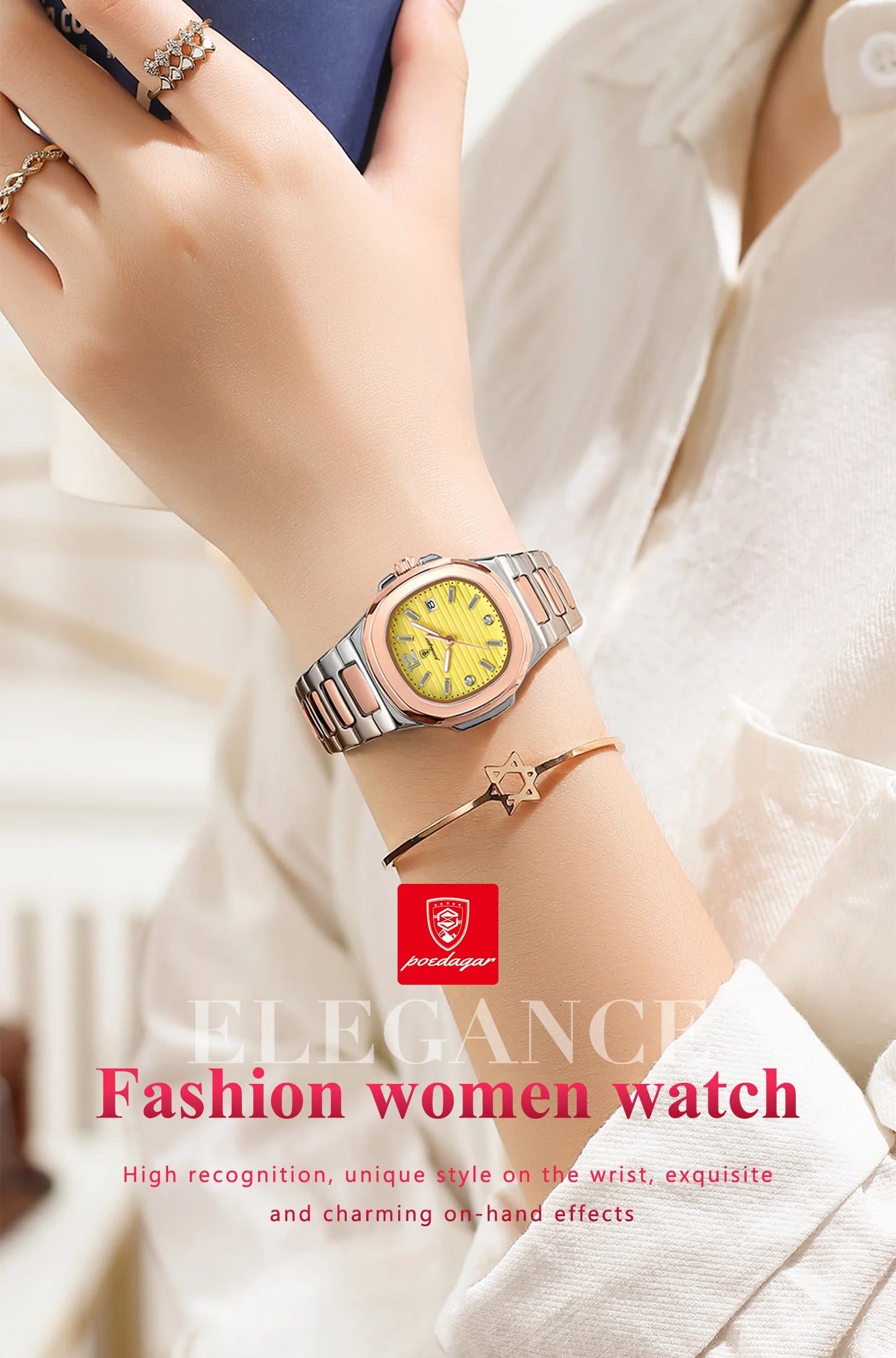 POEDAGAR Luxury Square Watch For Woman Luminous Waterproof Date Ladies Watch Elegant Women's Quartz Watches Simple Female Clock