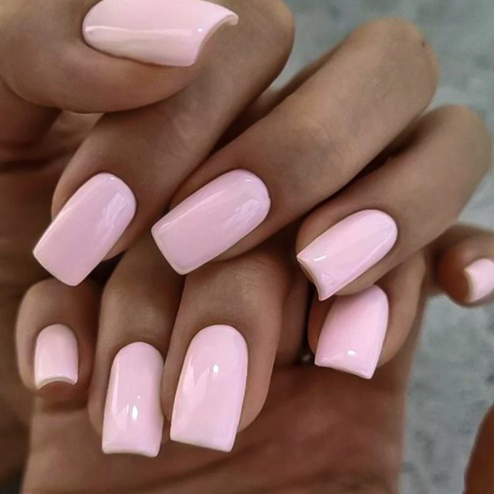 100Pcs Pink White Press on Nails Extension Short Square Fake Nail Tips Acrylic Full Cover False Nails Artifical Fingernails