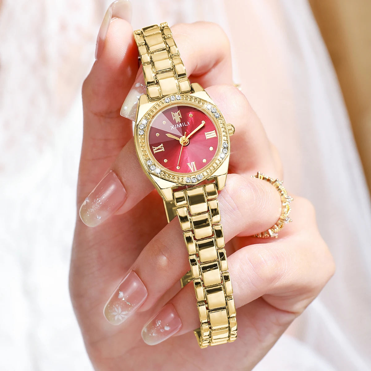 Elegant Rhinestone Roma Dial Women Quartz Watch Stainless Steel Bracelet Wristwatches Clock Gift Relogio Feminino（Without Box）
