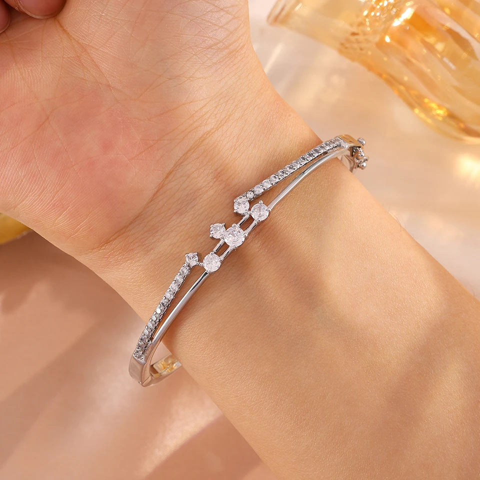 ZAKOL 5/1pcs Buling Buling Zirconia Stainless Steel Copper Stackable Bracelets Fashion Trendy Wrist Jewelry for Women