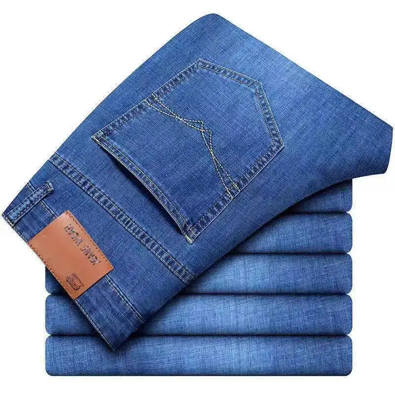 Men's Comfortable Soft Business Casual Denim Trousers Slim Fit Straight Pants Fashion Male Brand Light Luxury Stretch Clothing
