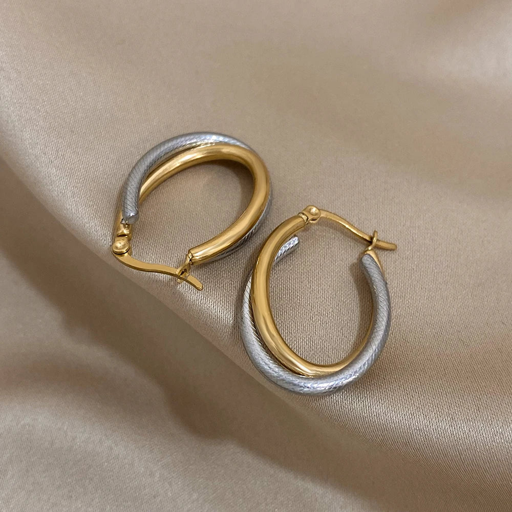 Flashbuy Trend Stainless Steel Golden Twist Hoop Earrings For Women Party Jewelry Teen Gift