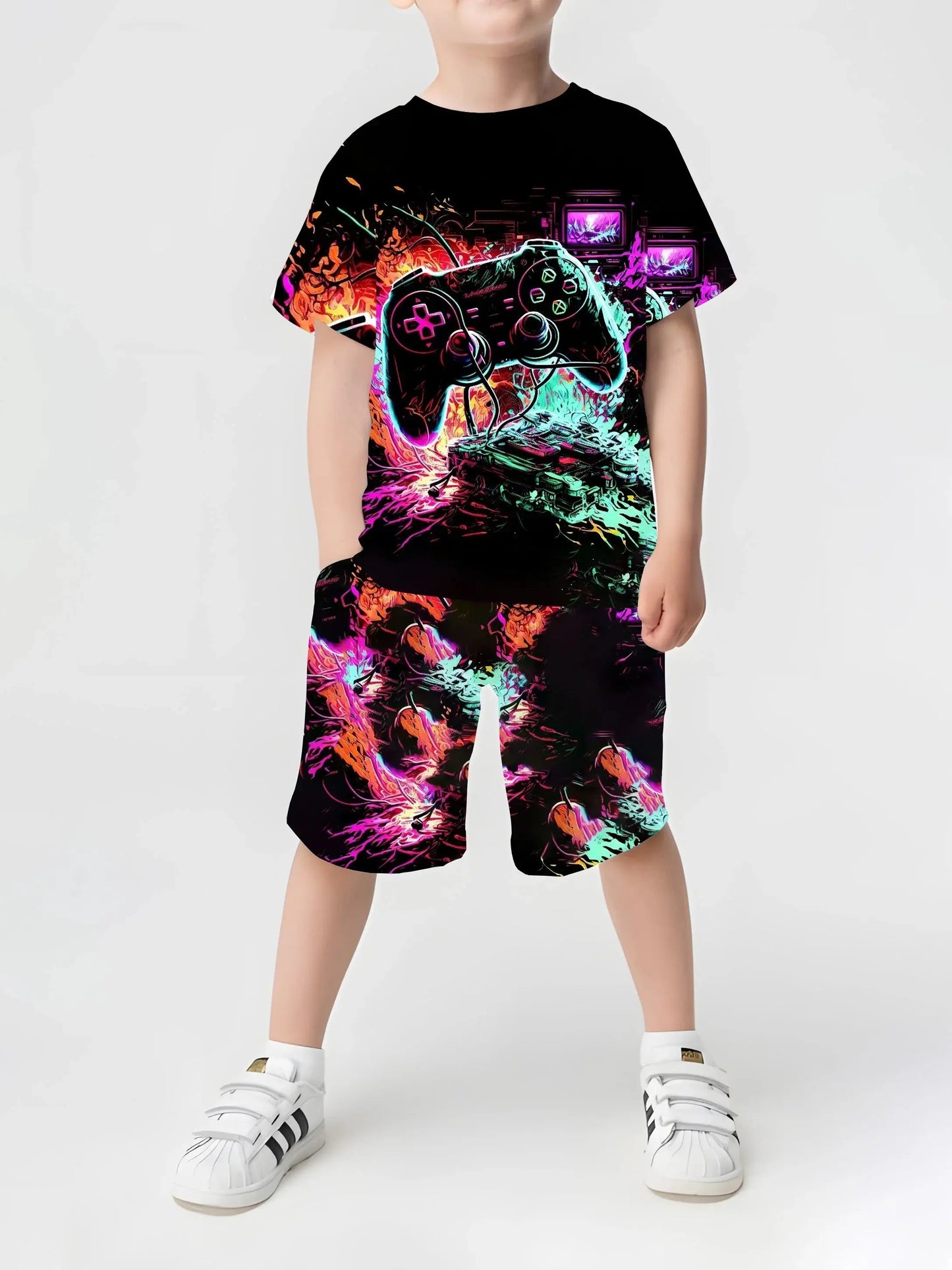 Kids Summer Crown Print T-Shirt & Shorts Set