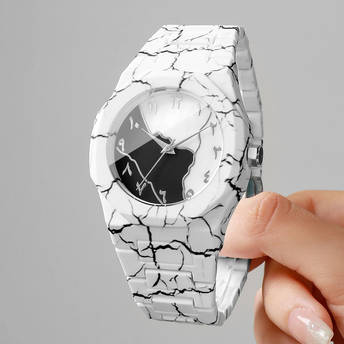 Fashion Marble Texture Men Quartz Watch Casual Arabic Dial Plastic Strap Unisex Wristwatches Relogio Masculino（Without Box）