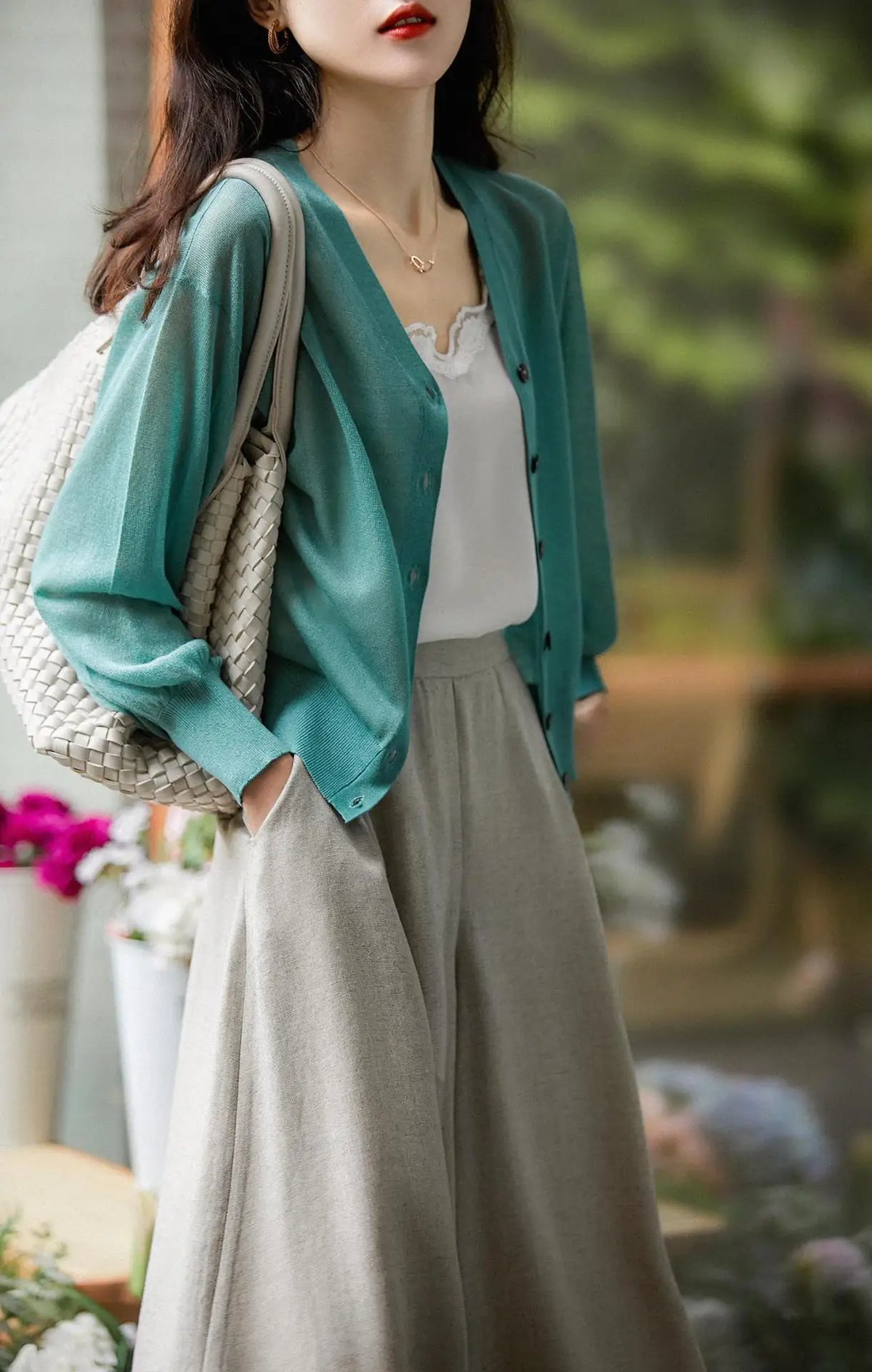 Women Elegant V Neck Single Breasted Thin Sun-proof Cardigan Elegant Korean Knit Simple Solid Sheer Tops Summer Casual Outwear