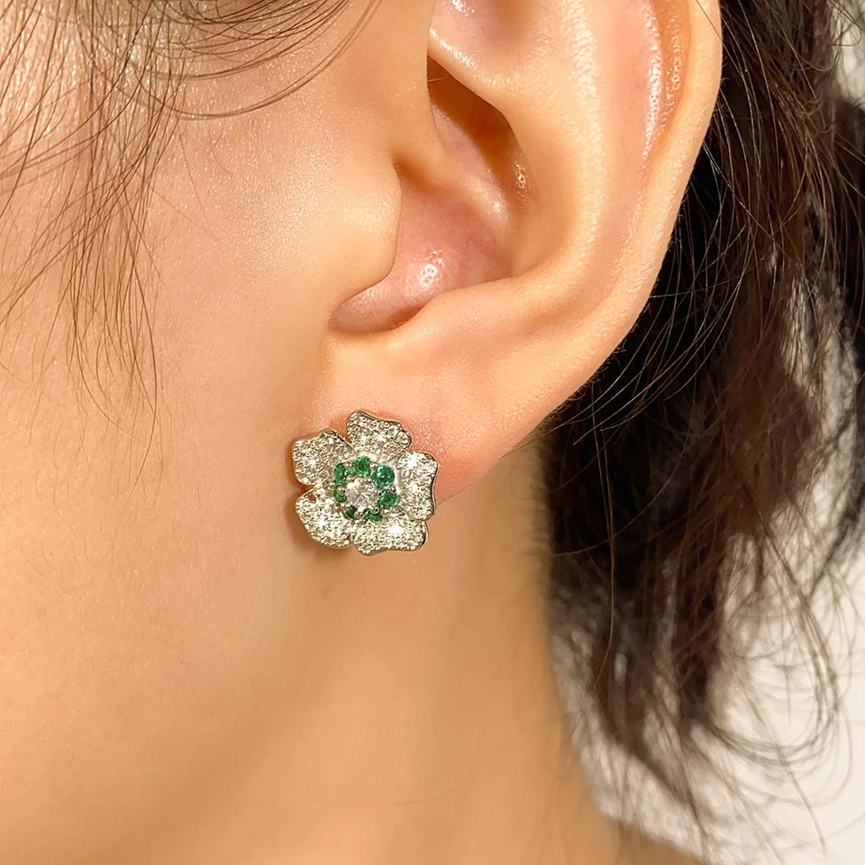 أقراط زهور براقة من الزركونيا المكعبة AAA من ZAKOL، إكسسوارات أذن جمالية للنساء، أقراط حمراء زاهية، هدية مجوهرات عصرية