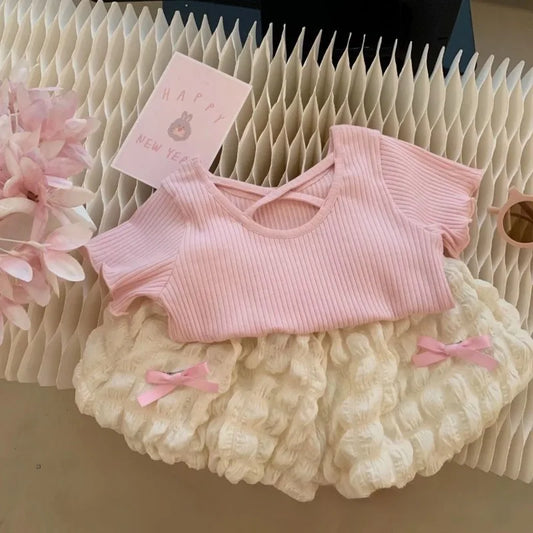 2-8Y Girls' Summer Set 2025 New Baby Girl Shirt+Shorts Korean Fashionable Short Sleeve Kids Flower Pumpkin Pants Two Piece Set