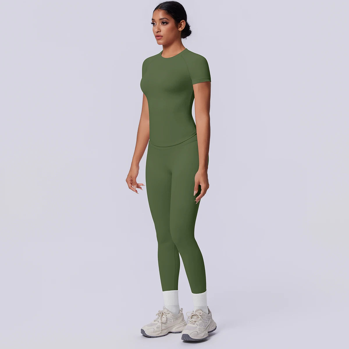 Rooftrellen New 2PCS/set Yoga Set Summer Quick Drying Fitness Sports Workout Top T-Shirt High Stretch Seamless Yoga Leggings Set