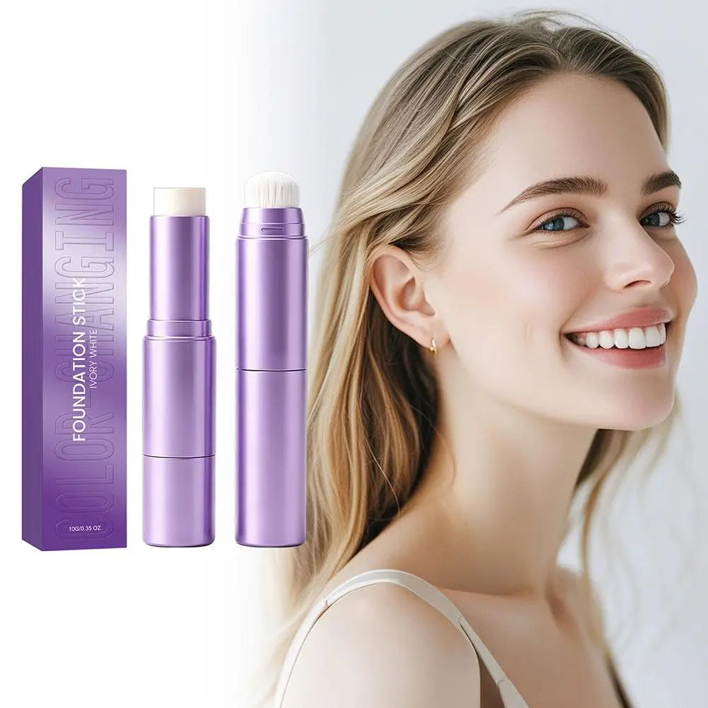 2In1 Dual Head Color Changing Foundation Stick Smart Skin Tone Adapt High Coverage Moisturizing LongLasting Flawless Finish