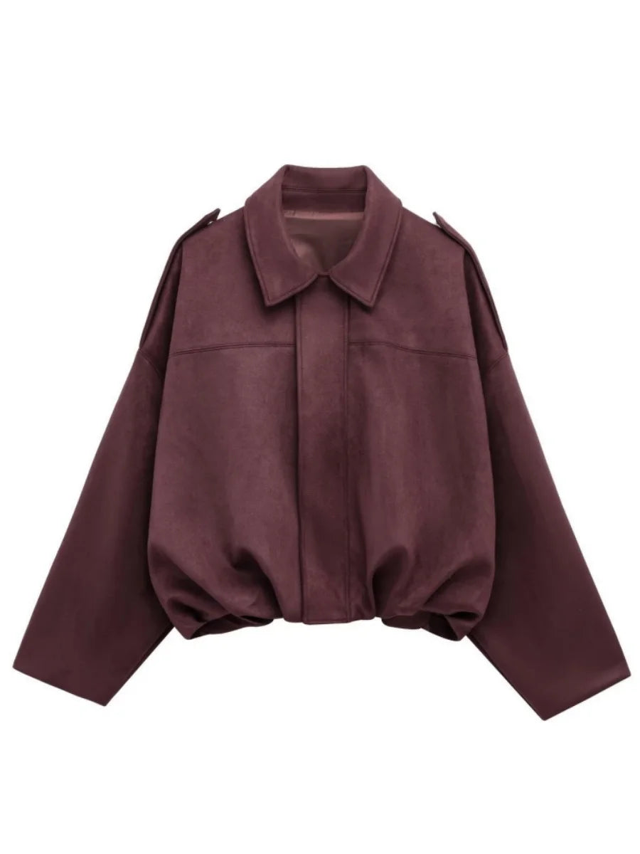 Vintage Suede Texture Bomber Jackets Women's Long Sleeve Loose Coats New Causal Autumn Winter Female Outerwear