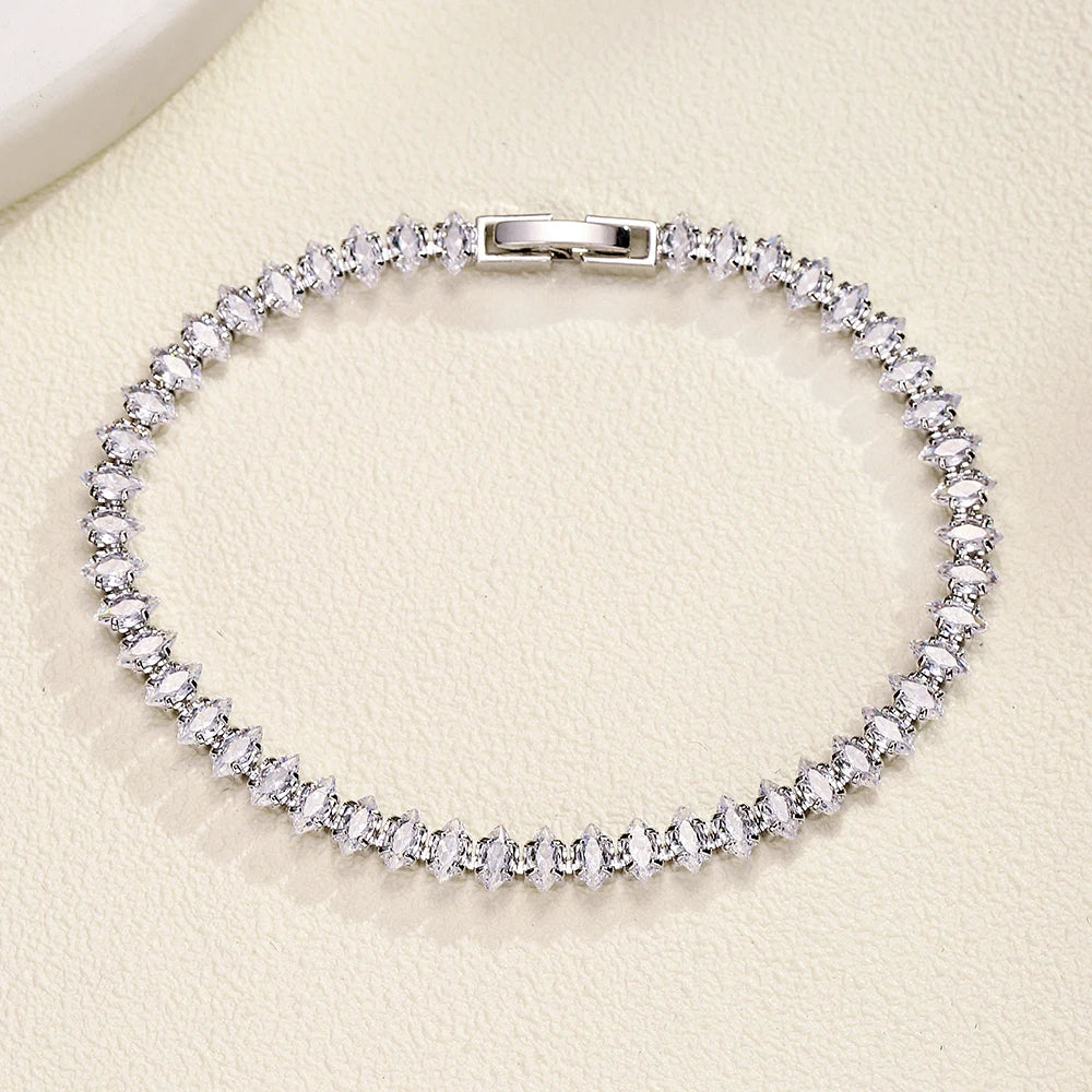 ZAKOL 2024 New Marquise Oval Square Cut Luxury Silver Color on Hand Tennis Bracelet Bangle for Women Party Jewelry Gift