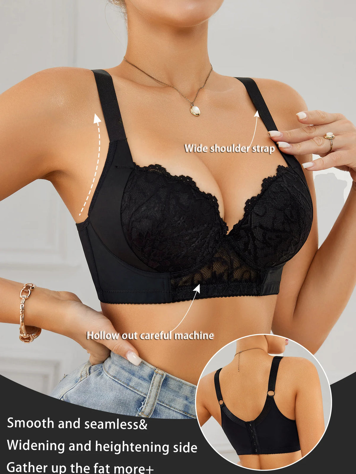 Floral Lace Women Bra Side-Breast-Enhancing Underwear with Underwire Minimizer Comfortable Wide Straps Intimates Bra