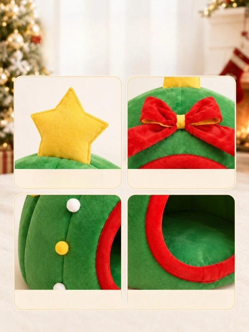 Sleeping in Autumn and Winter, Christmas Indoor Household Small Dog Litter, Cat Litter, Kennel Semi-closed, Safe and Warm