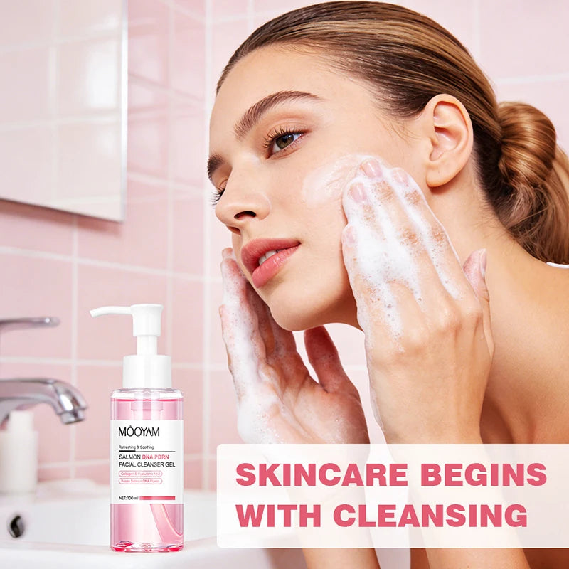 Salmon Pink PDRN Skincare Set Firming Soothing Massage Eye Cream Glow Moisturizing Toner Oil Control Cleansing Gel Facial Wash