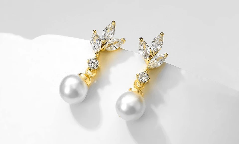 ZAKOL Unique Exquisite Marquise Zirconia Imitation Pearl Drop Earrings for Women Elegant Bridal Wedding Jewelry