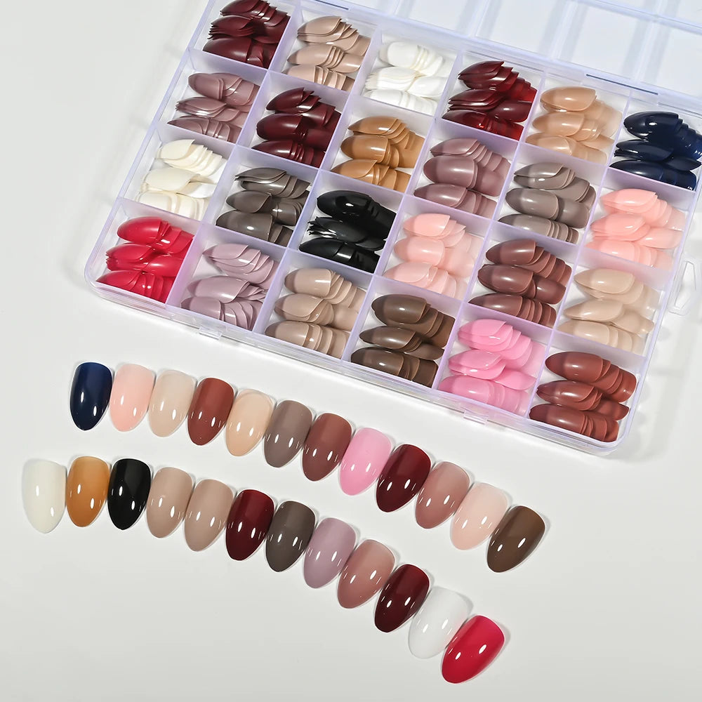 288/576Pcs Short Almond Press On Nails – Mixed Colors أظافر لاصقة قصيرة بشكل لوزي بألوان متنوعة – 288/576 قطعة