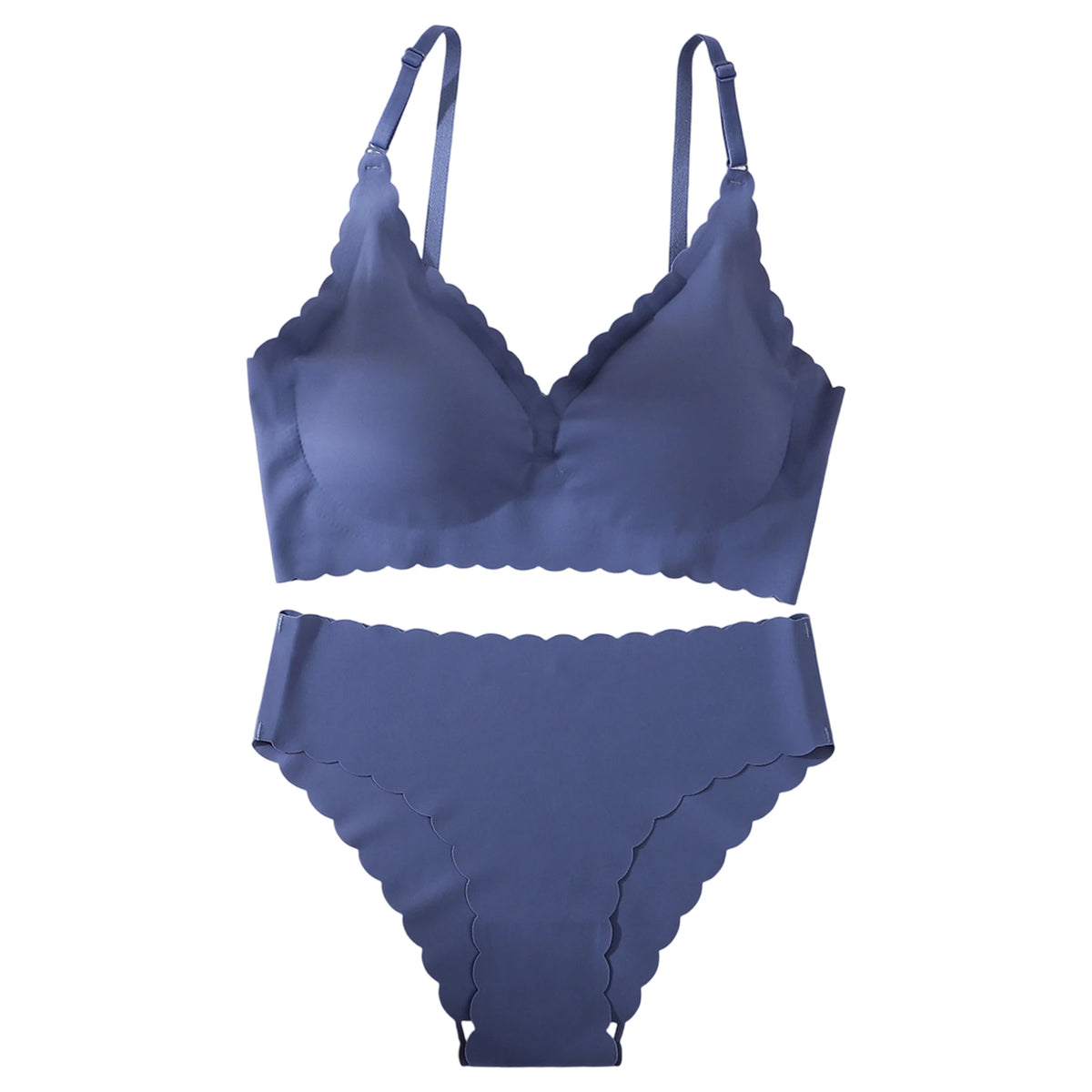 1 Set Solid Color Seamless Bra Panties Women Underwear Set Soft Breathable Removable Padding Ruffled Bralette Ultra-thin Briefs
