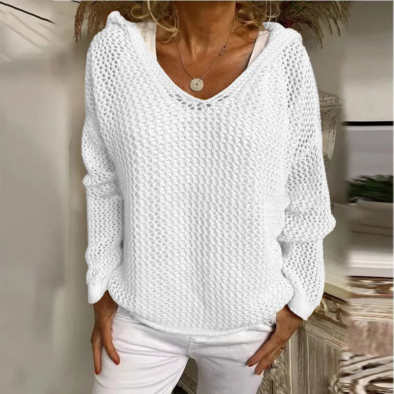 BKLD Loose T-Shirts Fashion Hooded Long Sleeve Tops Cover-Ups Clothes For Women Knitted Casual Top Tees Streetwear Solid Color