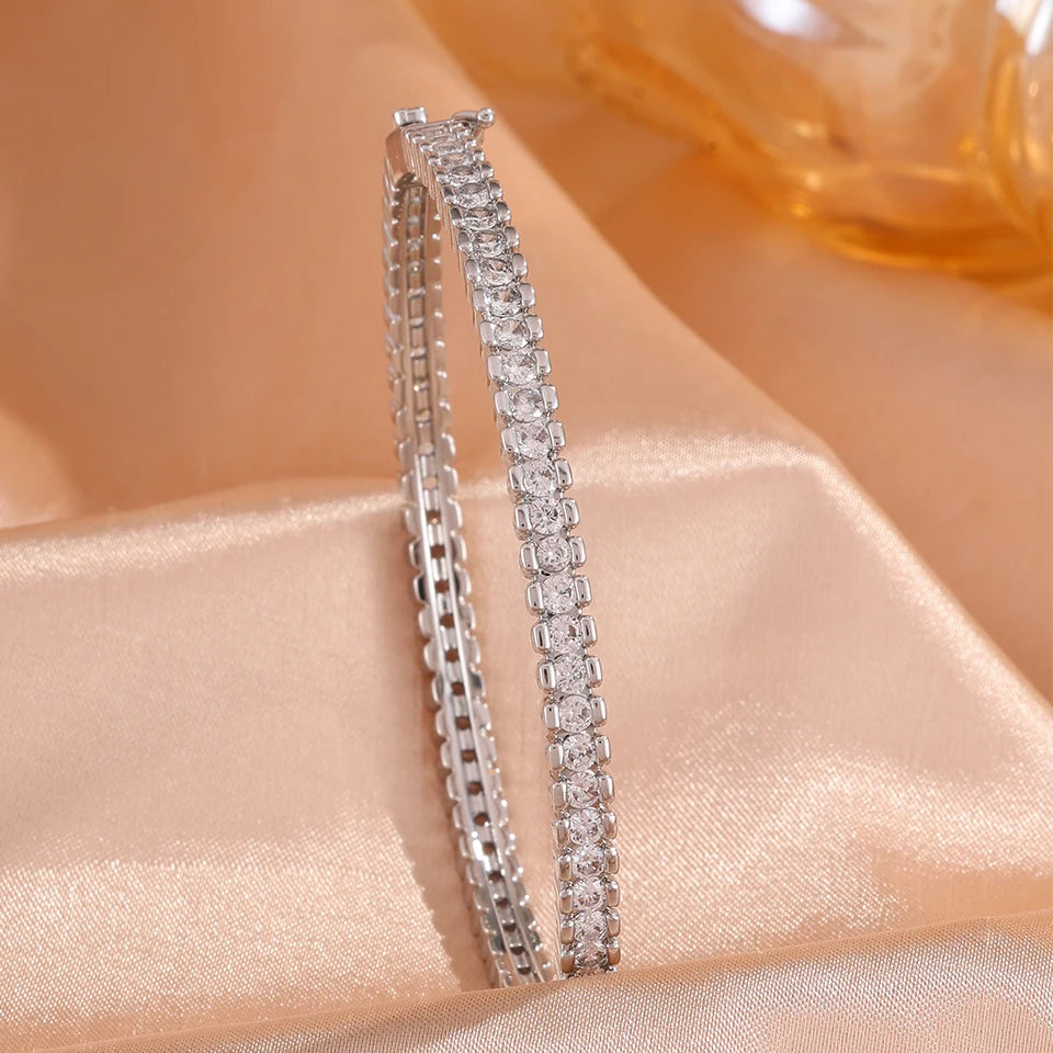 ZAKOL New Shiny Round Blue Turquoise Zirconia Tennis Bracelet for Women Gorgeous High-end Wedding Party Jewelry Gifts