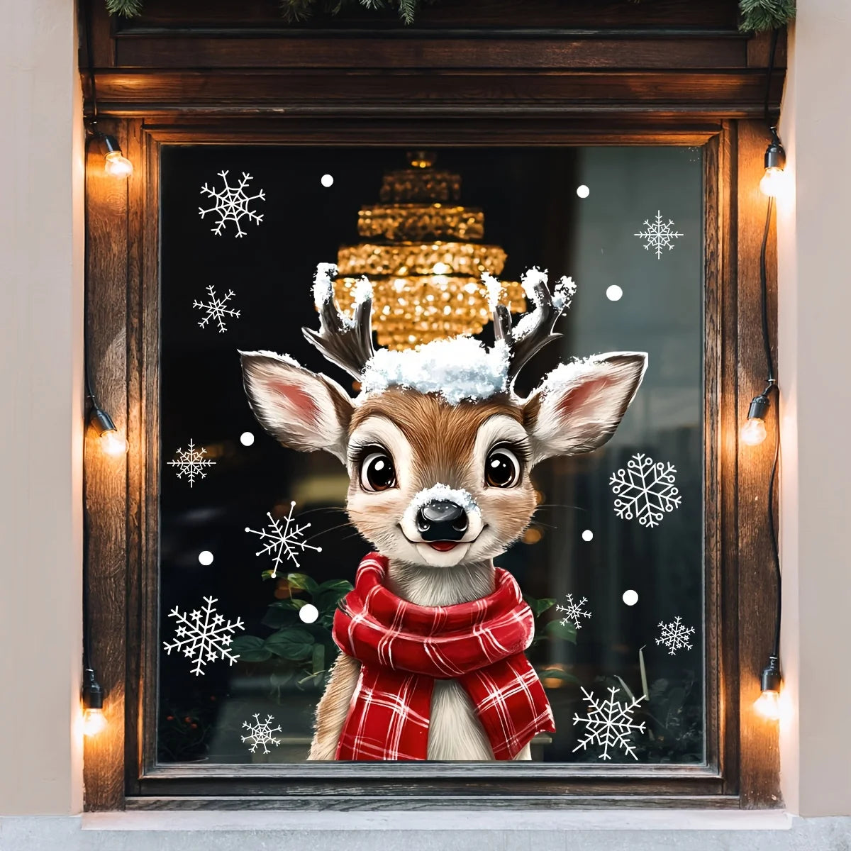Christmas Necklaces, Snowflake, Deer, Window Stickers, Static Cling Stickers, Bedroom, Living Room, Home Decor, Display Window